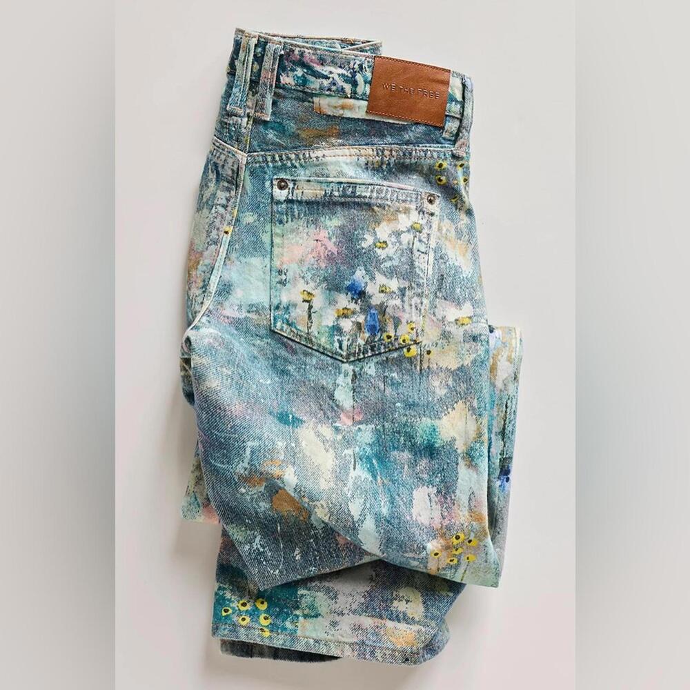 $198 FREE PEOPLE  Tennessee Low-Rise Illusions Jeans in Floral Canvas Sz 25 #877 - Picture 4 of 12